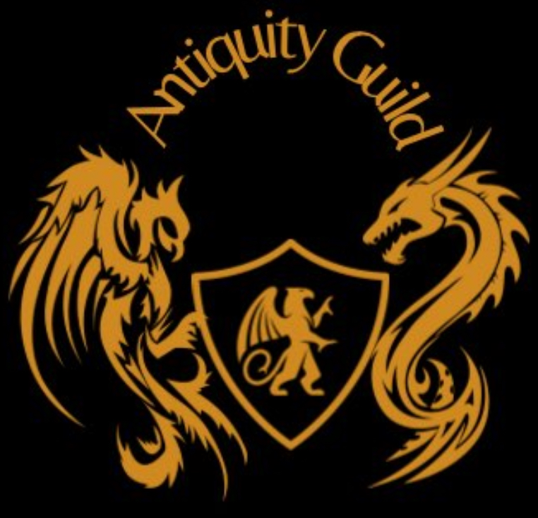 Antiquity Guild legacy crest: phoenix, dragon, and shield